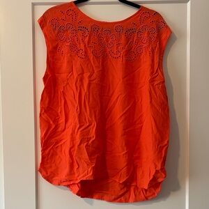 LOFT Vibrant Orange Blouse with Floral Details